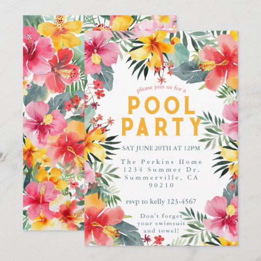 Pool Party Summer BBQ  招待状 (正面/裏面)