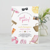 Pool Party Summer Beach Birthday Invitation 招待状 (スタンド正面)