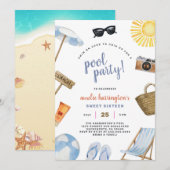 Pool Party Summer Beach Birthday Invitation 招待状 (正面/裏面)