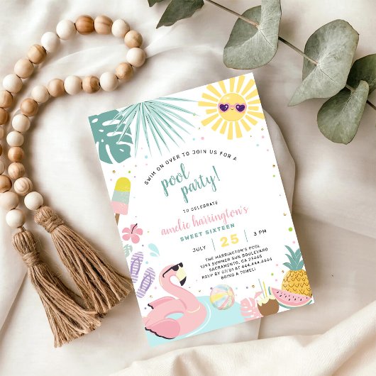 Pool Party Summer Birthday Invitation 招待状