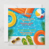 Pool Party Summer Holiday Birthday Invitation 招待状 (正面)