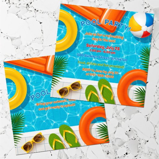 Pool Party Summer Holiday Birthday Invitation 招待状