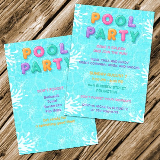 Pool Party Summer Holiday Birthday Invitation 招待状