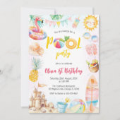 Pool Party Summer Theme Birthday Party Invitation 招待状 (正面)