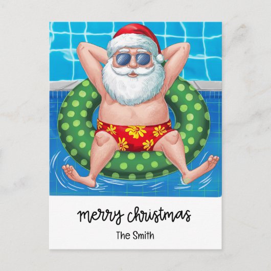 Pool Party with Santa Claus for Christmas in July シーズンポストカード (正面)