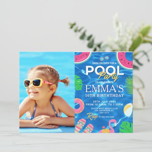 Pool Photo Birthday Party 招待状 (スタンド正面)