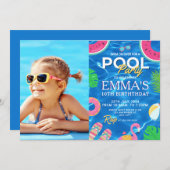 Pool Photo Birthday Party 招待状 (正面/裏面)