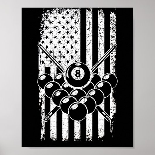 Pool Player American USA Flag Billard ポスター (正面)