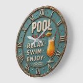 Pool Rules Swimming Decor ラージ壁時計 (傾斜)