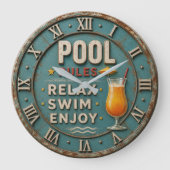 Pool Rules Swimming Decor ラージ壁時計 (正面)
