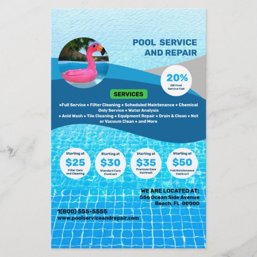 Pool Service and Repair Flyer チラシ (正面)