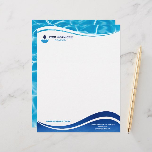 Pool Services Company Letterhead | Swimming Pools  レターヘッド (正面/裏面インサイチュ)