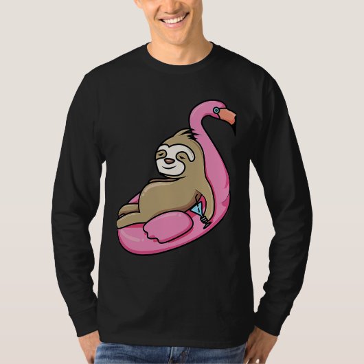 Pool Side Beach Top Cute Sloth Relaxing In Pool Dr Tシャツ (正面)