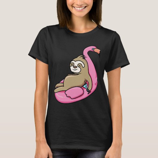 Pool Side Beach Top Cute Sloth Relaxing In Pool Dr Tシャツ (正面)