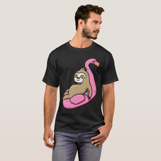 Pool Side Beach Top Cute Sloth Relaxing In Pool Dr Tシャツ (正面フル)