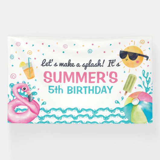 Pool summer birthday party banner backdrop 横断幕 (横)