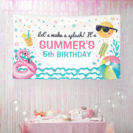 Pool summer birthday party banner backdrop 横断幕
