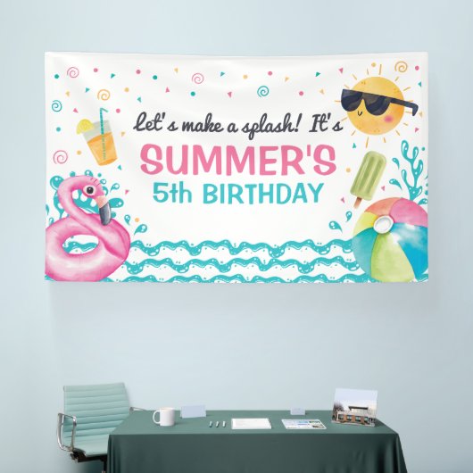Pool summer birthday party banner backdrop 横断幕 (トレードショー)