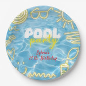 Pool summer neon vibes birthday party ペーパープレート (正面)