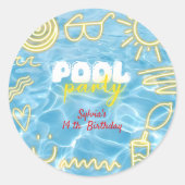 Pool summer neon vibes birthday party ラウンドシール (正面)