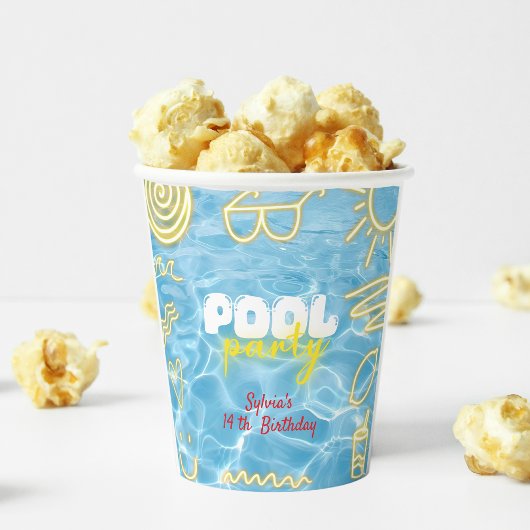 Pool summer neon vibes birthday party 紙コップ