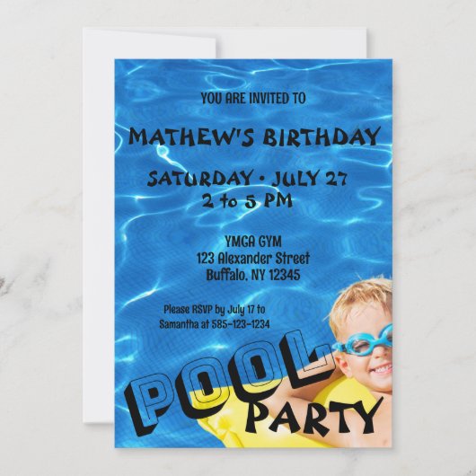 Pool Water Clear Pool Birthday Party Invitation 招待状 (正面)