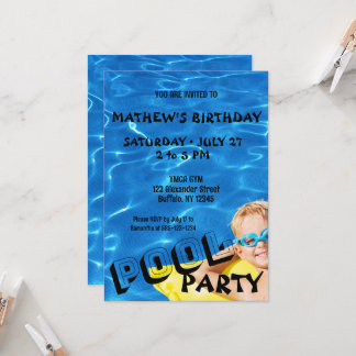 Pool Water Clear Pool Birthday Party Invitation 招待状