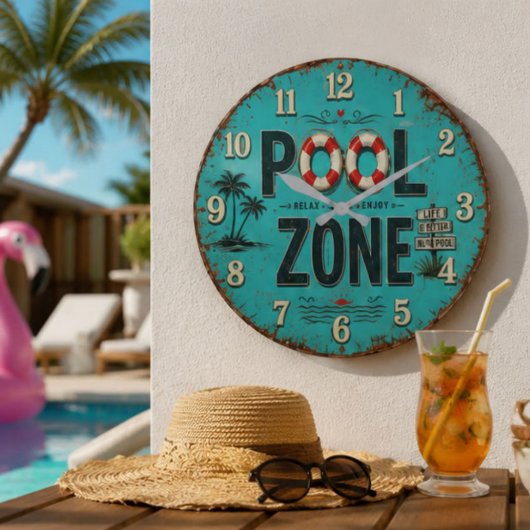 Pool Zone Vintage Poolside ラージ壁時計