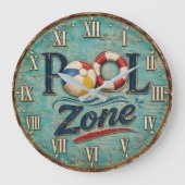 Pool Zone Vintage Poolside Beach House ラージ壁時計 (正面)