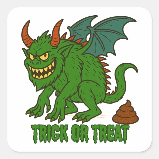 Poopin Goblin Funny Trick or Treat Halloween スクエアシール (正面)