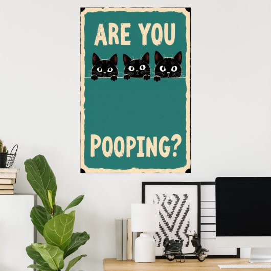 Pooping showing three black cats peeking over ポスター (ホームオフィス)