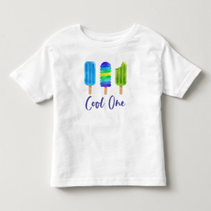 Pop クール ワン 1歳の誕生日 青 緑 トドラーTシャツ
