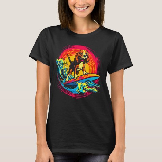Pop Art Artist Design Beagle Dog Surf Tシャツ (正面)
