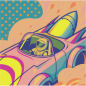 Pop Art Astronaut Driving Rocket Car シール (正面)