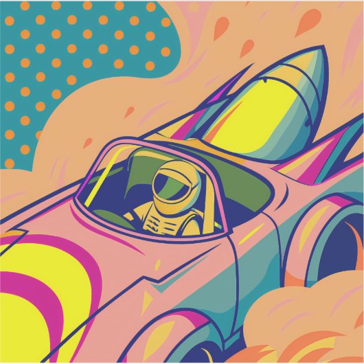 Pop Art Astronaut Driving Rocket Car シール (正面)