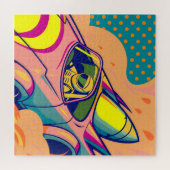 Pop Art Astronaut Driving Rocket Car ジグソーパズル (横)