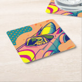 Pop Art Astronaut Driving Rocket Car スクエアペーパーコースター (アングル)