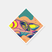 Pop Art Astronaut Driving Rocket Car スタンダードカクテルナプキン (角)