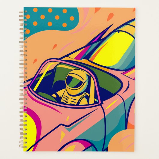 Pop Art Astronaut Driving Rocket Car プランナー手帳 (正面)