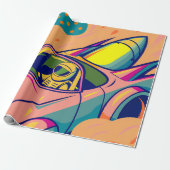 Pop Art Astronaut Driving Rocket Car ラッピングペーパー (アンロールド)
