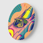Pop Art Astronaut Driving Rocket Car ラージ壁時計 (傾斜)