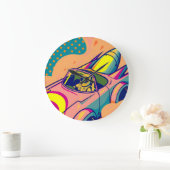 Pop Art Astronaut Driving Rocket Car ラージ壁時計 (ホーム)