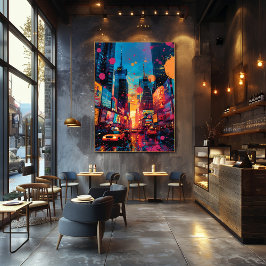 Pop Art: Atardecer en la Ciudad フォトプリント