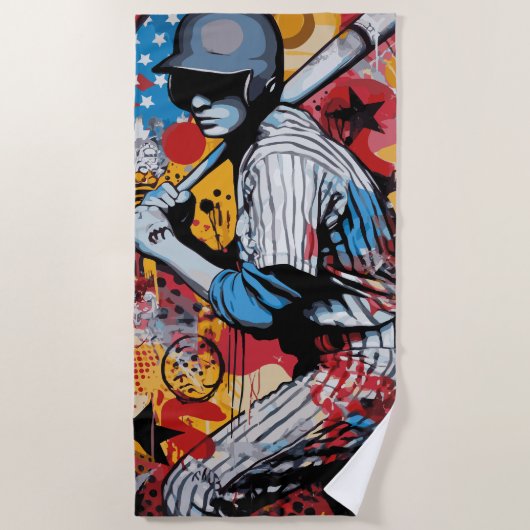 Pop Art Baseball Player ビーチタオル (正面)