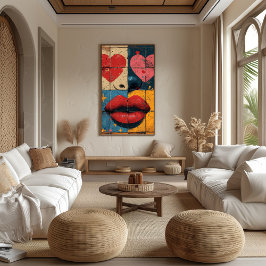 Pop Art Besos y Corazones: Amor Vibrante フォトプリント