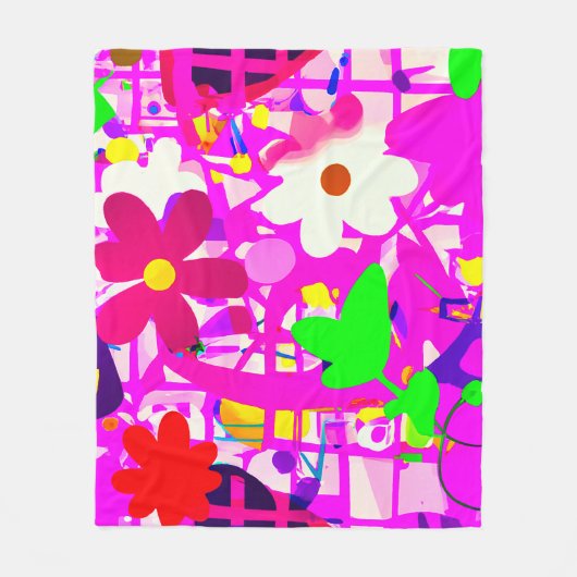 Pop art  bright flowers フリースブランケット (正面)