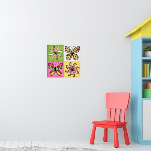 Pop Art Butterflies and Flowers ポスター (子ども部屋1)