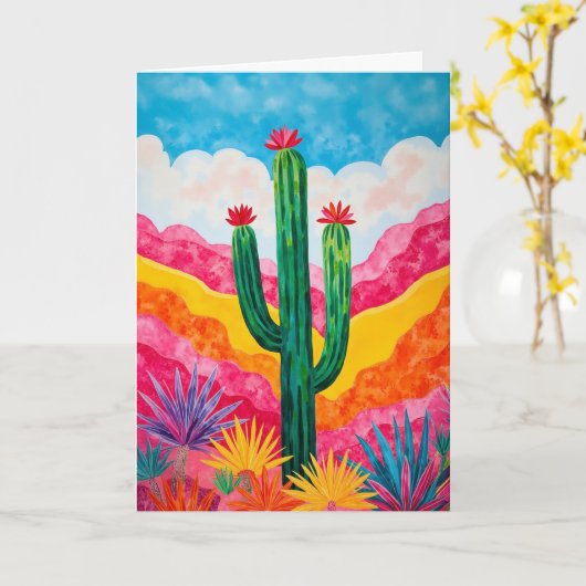 Pop Art Cactus Southwest Stationery カード (黄色い花)