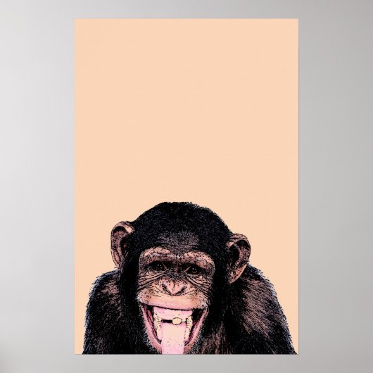 Pop Art Chimpanzee Sticking Tongue Out ポスター (正面)