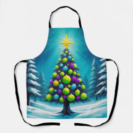Pop Art Christmas with Neon Green Blue Purple エプロン